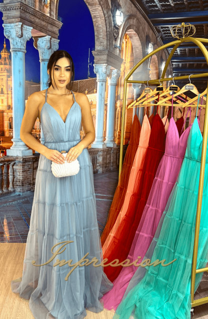Vestido de Festa Longo Azul Denim - Image 4
