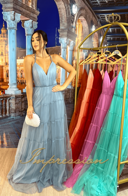 Vestido de Festa Longo Azul Denim