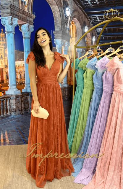 Vestido de Festa Longo Terracota