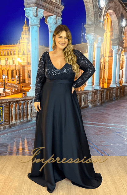 Vestido de Festa Longo Plus Size Azul Marinho