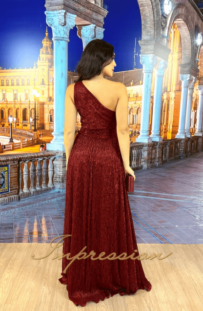 Vestido de Festa Longo Marsala em Lurex - Imagem 2