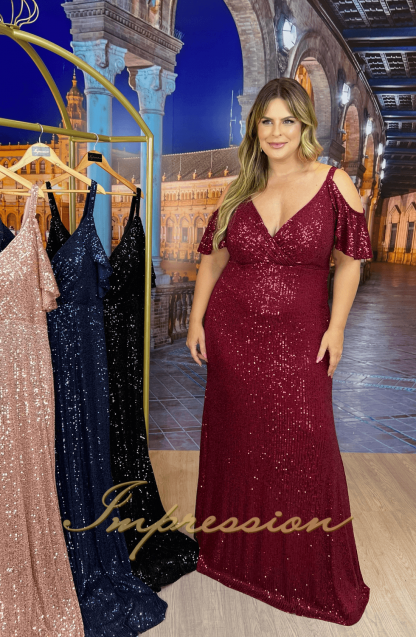 Vestido de Festa Longo Plus Size Marsala Brilho