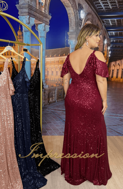 Vestido de Festa Longo Plus Size Marsala Brilho - Imagem 2