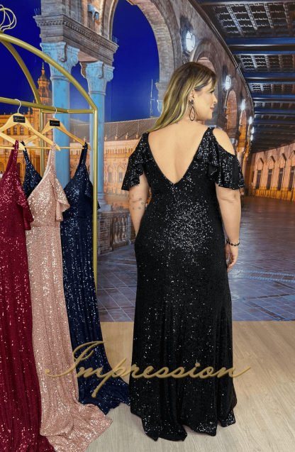 Vestido de Festa Longo Plus Size Preto Brilho - Image 2