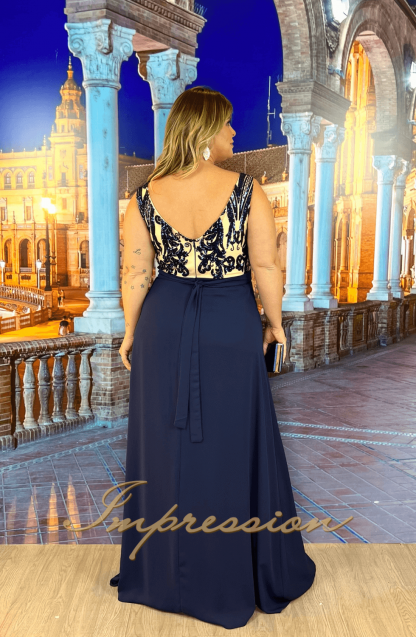 Vestido de Festa Longo Plus Size Azul Marinho - Image 2