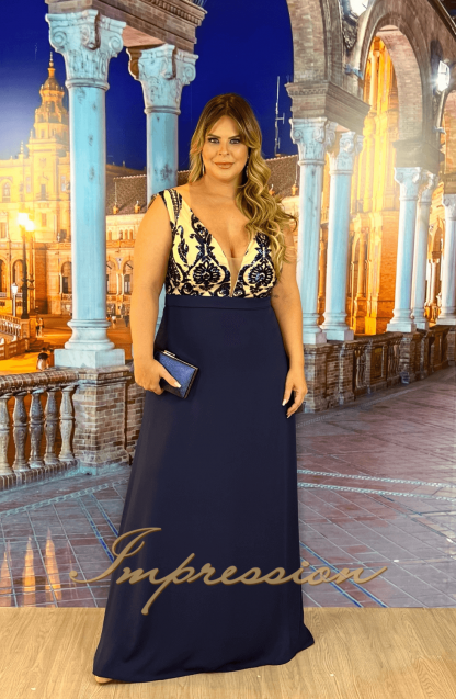 Vestido de Festa Longo Plus Size Azul Marinho - Image 3
