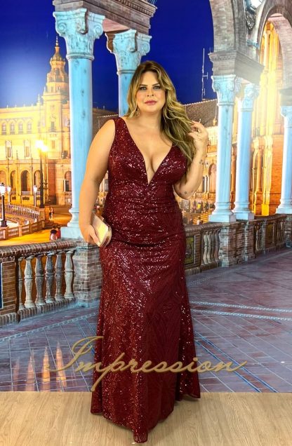 Vestido de Festa Longo Plus Size Marsala - Imagem 3