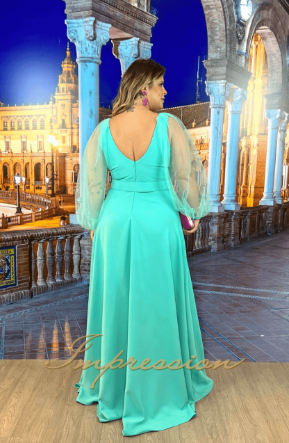 Vestido de Festa Longo Plus Size Verde Tifany - Image 2
