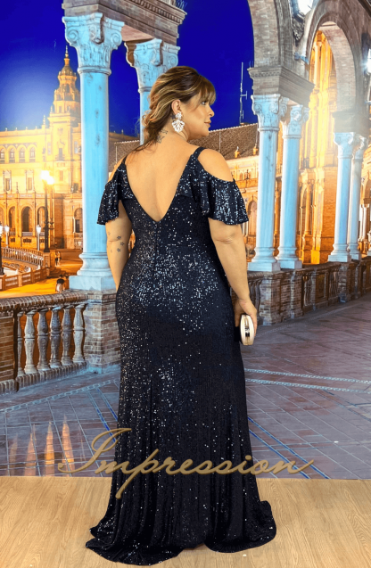 Vestido de Festa Longo Plus Size Azul Marinho Brilho - Imagem 2