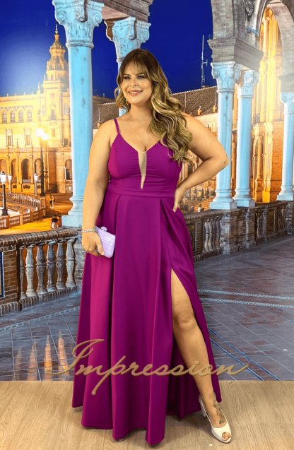 Vestido de Festa Longo Plus Size Fucsia - Image 3