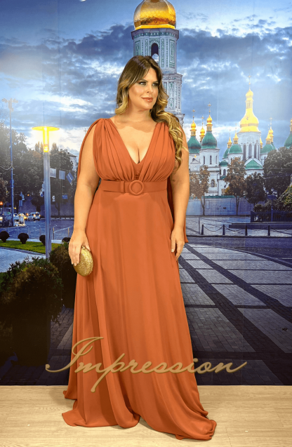 Vestido de Festa Longo Plus Size Terracota - Imagem 4