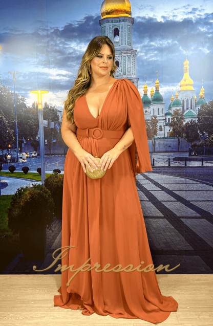 Vestido de Festa Longo Plus Size Terracota - Imagem 2