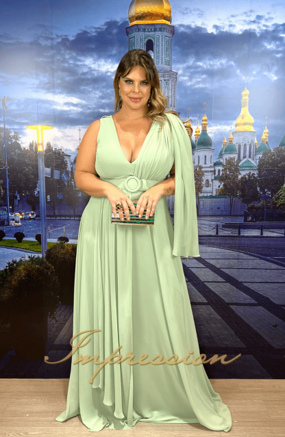 Vestido de Festa Longo Plus Size Verde Menta - Image 2