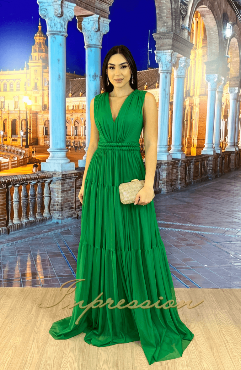 Vestido de Festa Longo Verde Bandeira - Impression Modas