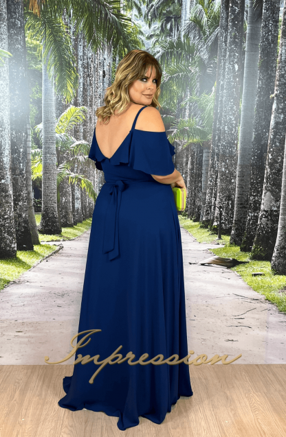Vestido de Festa Longo Plus Size Azul Marinho - Image 2