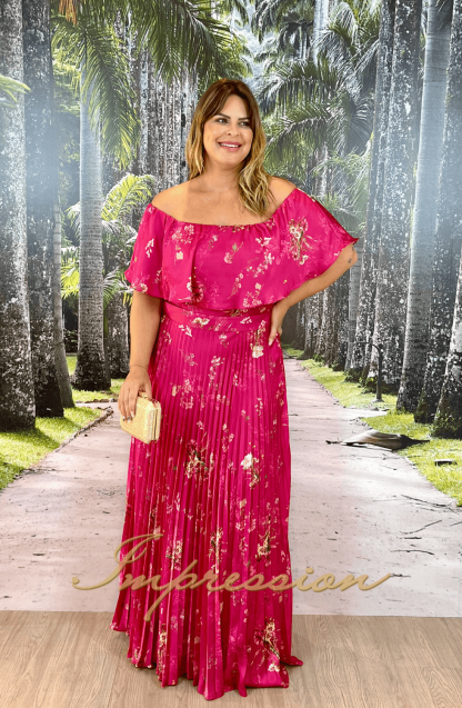 Vestido de Festa Longo Plus Size Pink Estampado - Image 3