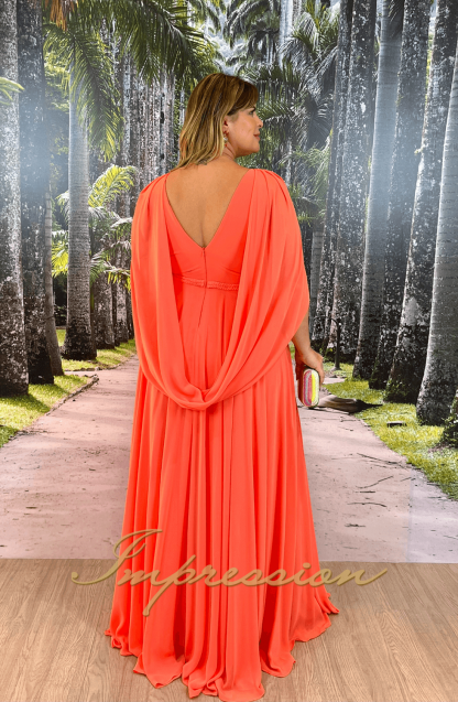 Vestido de Festa Longo Plus Size Coral - Imagem 2
