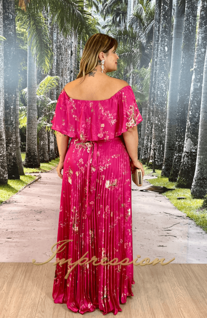 Vestido de Festa Longo Plus Size Pink Estampado - Image 2