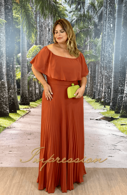 Vestido de Festa Longo Plus Size Terracota - Image 3