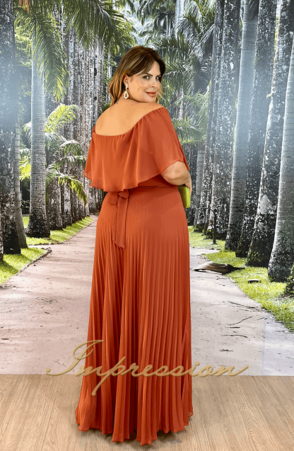 Vestido de Festa Longo Plus Size Terracota - Image 2