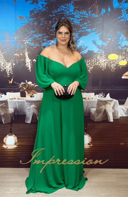 Vestido de Festa Longo Plus Size Verde com Manga - Image 3
