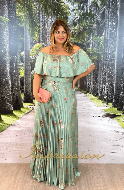 Vestido de Festa Longo Plus Size Verde Estampado - Image 3