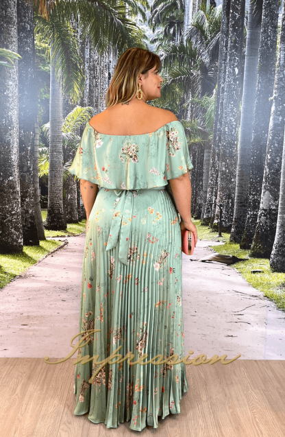 Vestido de Festa Longo Plus Size Verde Estampado - Image 2