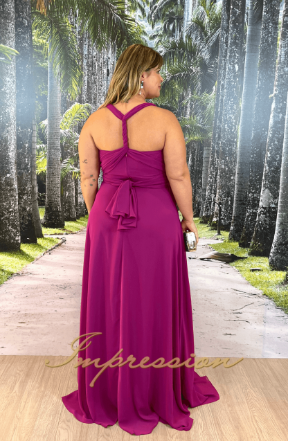 Vestido de Festa Longo Plus Size Fucsia - Image 2