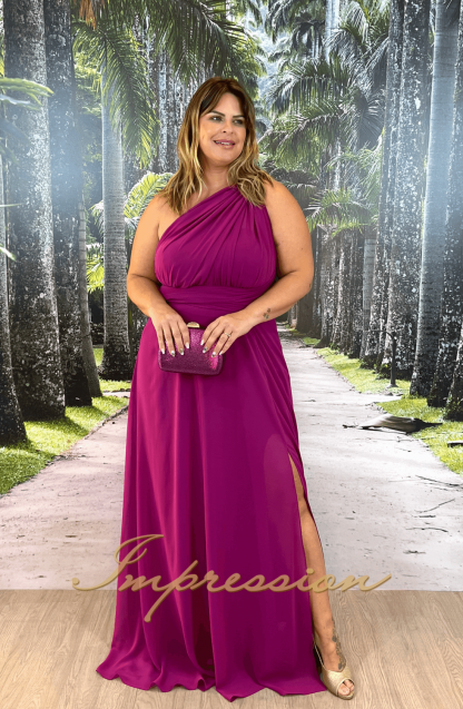 Vestido de Festa Longo Plus Size Fucsia - Image 4