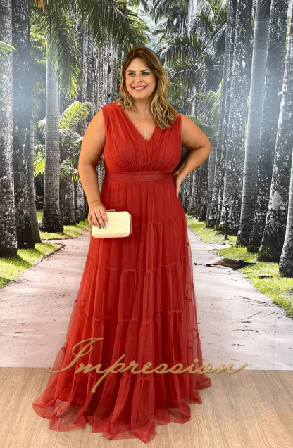 Vestido de Festa Longo Plus Size Terracota - Image 3