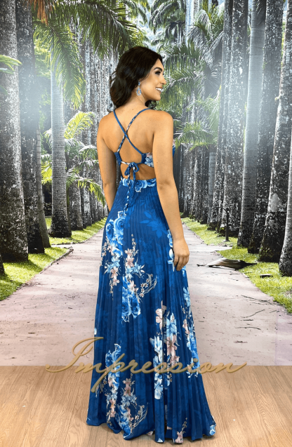 Vestido de Festa Longo Estampado Azul - Image 2