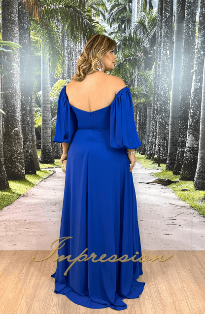 Vestido de Festa Longo Plus Size Azul Royal com Manga - Image 2