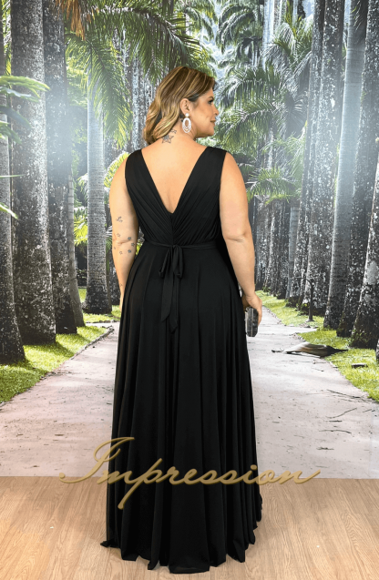 Vestido de Festa Longo Plus Size Preto - Image 2