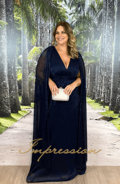 Vestido de Festa Longo Plus Size Azul Marinho - Imagem 4
