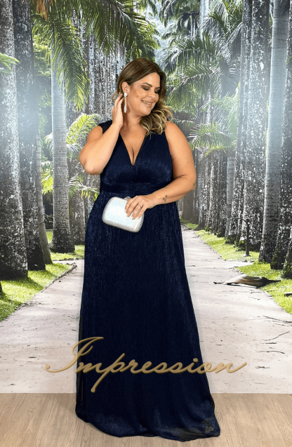 Vestido de Festa Longo Plus Size Azul Marinho - Imagem 5