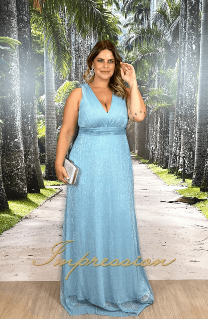 Vestido de Festa Longo Plus Size Azul Serenity - Image 4