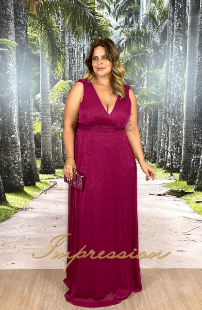 Vestido de Festa Longo Plus Size Fucsia - Image 3