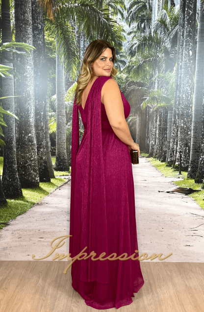 Vestido de Festa Longo Plus Size Fucsia - Image 2