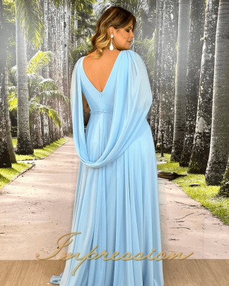 Vestido de Festa Longo Plus Size Azul Serenity