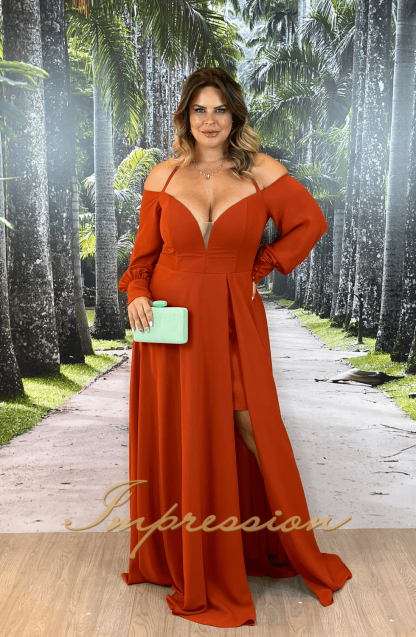 Vestido de Festa Longo Plus Size Terracota - Image 3