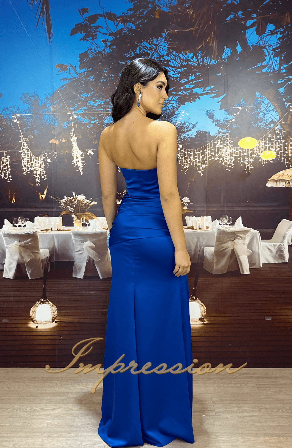 Vestido de Festa Longo Azul Royal Impression Modas