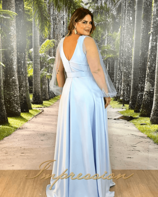 Vestido de Festa Longo Plus Size Azul Serenity