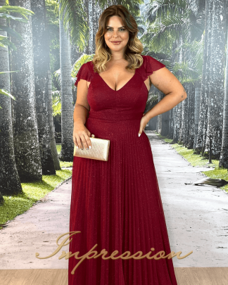 Vestido de Festa Longo Plus Size Marsala