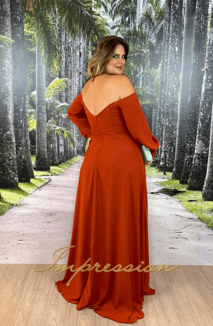 Vestido de Festa Longo Plus Size Terracota - Image 2