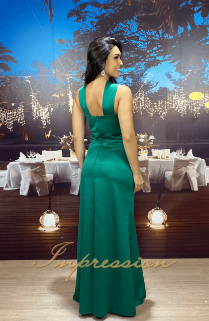 Vestido de Festa Longo Verde Cetim Cruzado - Imagem 2