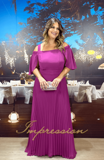 Vestido de Festa Longo Plus Size Fucsia - Image 3
