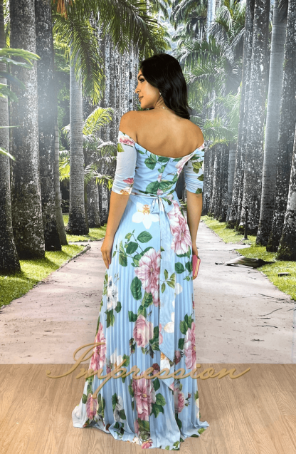 Vestido de Festa Longo Estampado Azul - Imagem 2