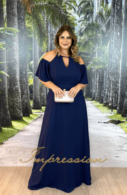 Vestido de Festa Longo Plus Size Azul Marinho - Imagem 4