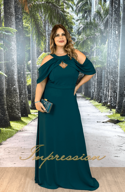 Vestido de Festa Longo Plus Size Verde - Image 3