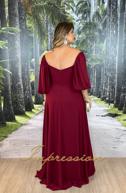 Vestido de Festa Longo Plus Size Marsala com Manga - Image 2